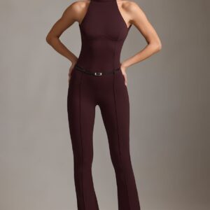 Zaraida Backless Turtleneck Jumpsuit in Chocolate Brown